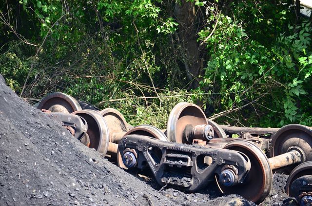 Loose trucks and piles of coal