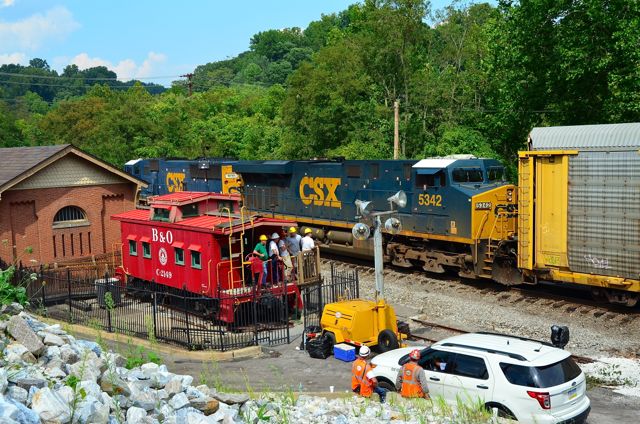 Watching the test train from the old B&O caboose