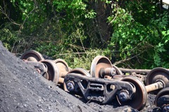 Loose trucks and piles of coal
