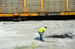 Watching the rail bed as the first train passes